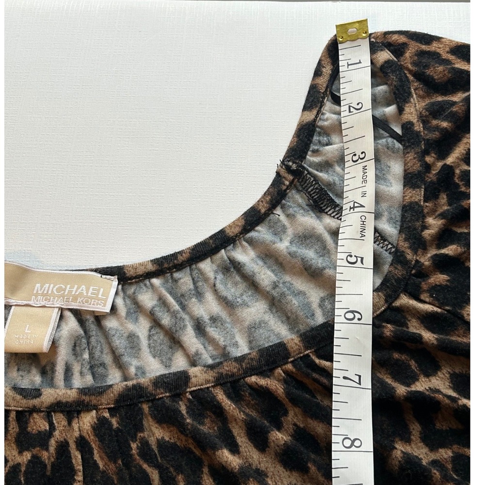 Michael Michael Kors Leopard Print Scoop Neck‎ 3/4 Sleeve Blouse Brown Large - Picture 9 of 9